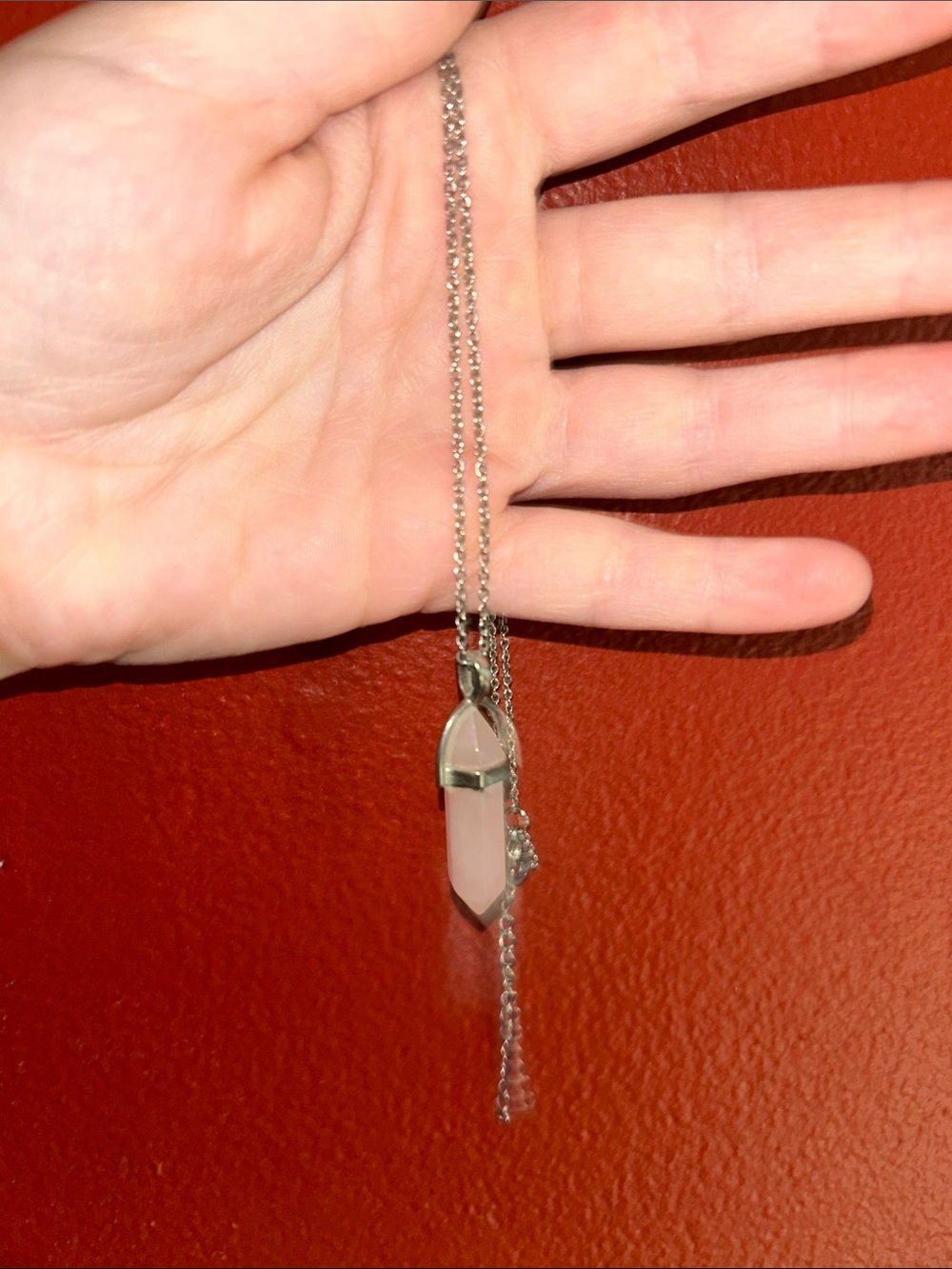 Rose Quartz Point Pendant Necklace - Silver Tone